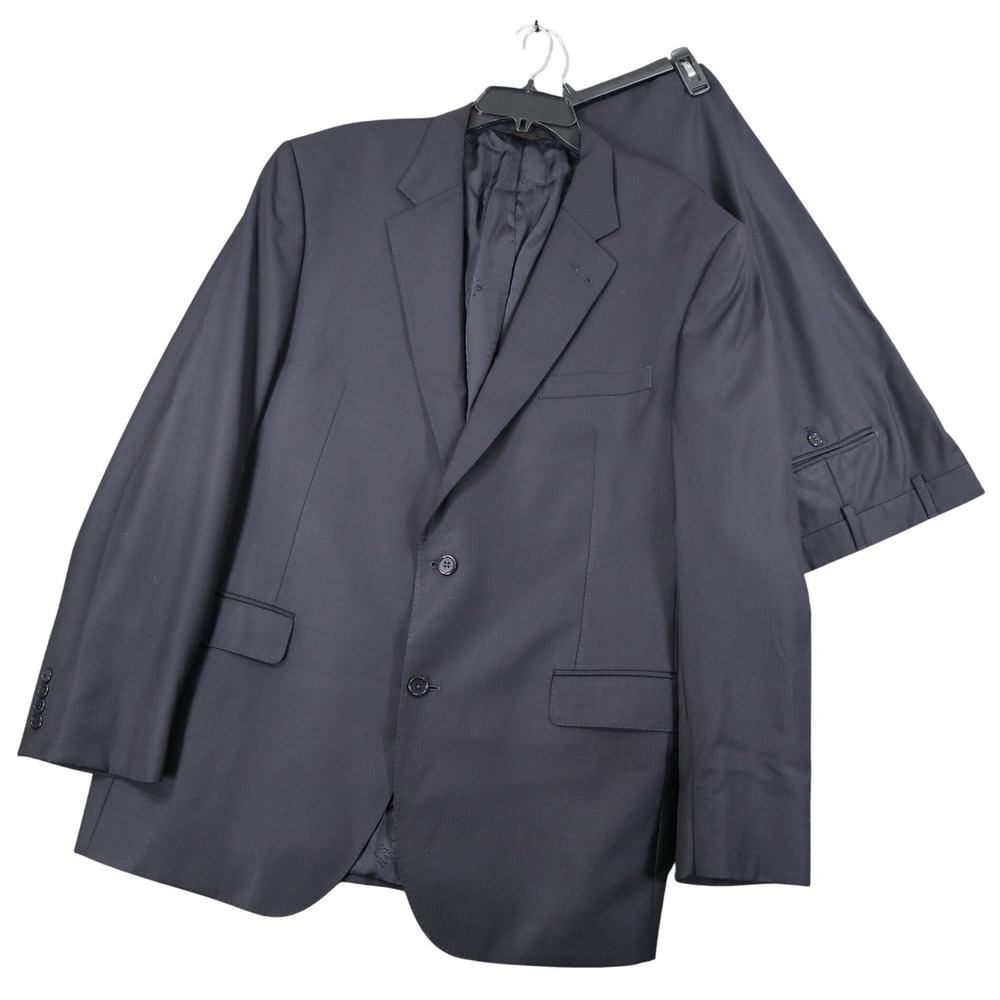 Jos A Bank Suit Set Mens 44L 40x32 Navy Pinstripe Wool Signature Gold Business